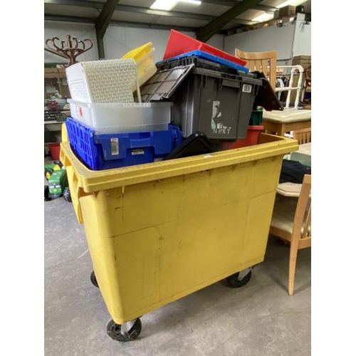 169 - Commercial bin and assorted plastic storage boxes