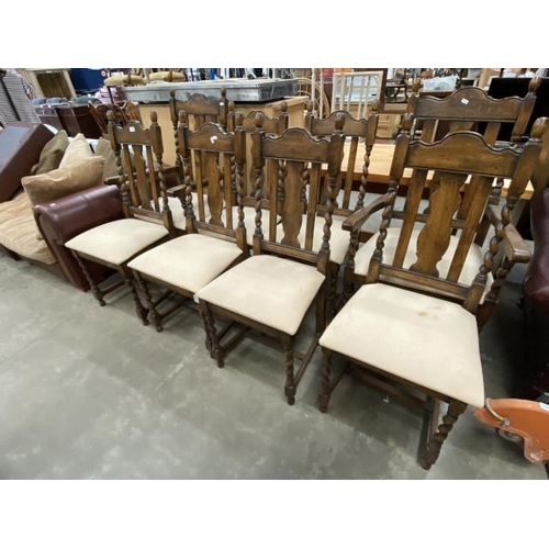 174 - 8 good quality oak barley twist dining chairs 48W (including 2 carvers)