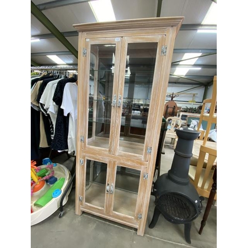 194 - Limed oak glazed display cabinet with one key 178H 80W 33D