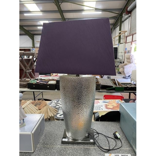 201 - Chrome effect table lamp with purple shade 86H