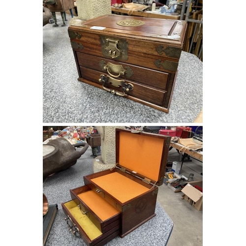 211 - Chinese hardwood brass bound collectors box 30W 19H 20D