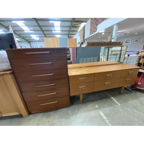 22 - Mid century teak 6 drawer chest 107H 72W 41D & a mid century dressing table 109H 149W 44D