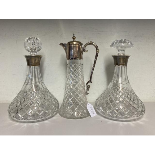 236 - Two silver Charles S Green & Co Ltd, Birmingham 1970 collared cut glass decanters with stoppers & a ... 