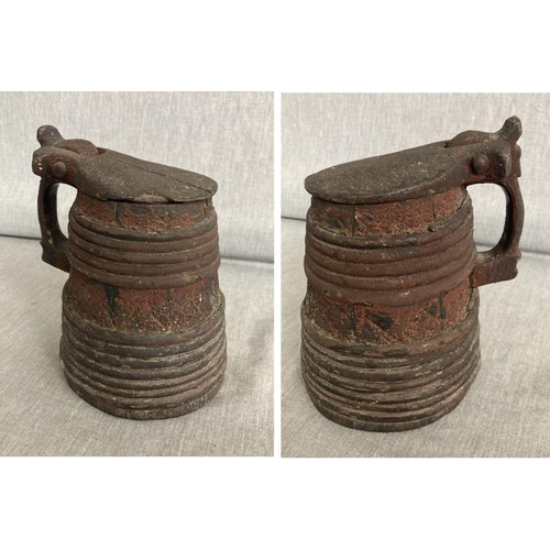 242 - 18/19th century original Scandinavian Folk Art painted wooden tankard with incised decorative work t... 