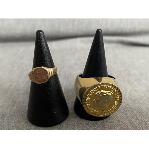 256 - 9ct gold signet ring 1.4g (size G) & a base metal gents John F Kennedy ring 31.9g (size W 1/2)