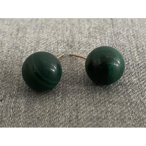 258 - Pair of 9ct gold & malachite earrings (No butterfly backs)