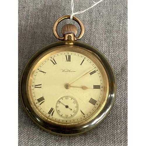 267 - Waltham pocket watch made of two plates of 14ct gold with plate of composition between