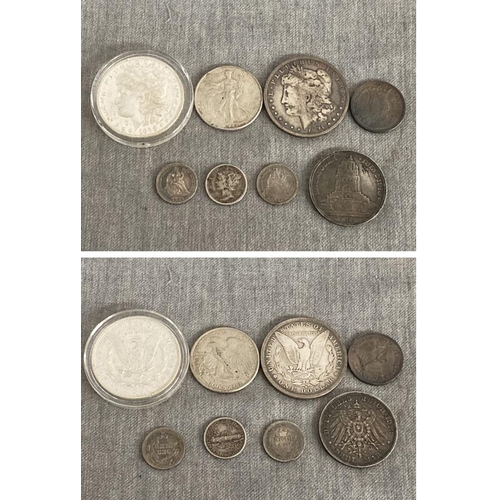 271 - 8 foreign coins inc. United States Of America 1891 One Dollar, German States Prussia 5 Mark, 3 Unite... 