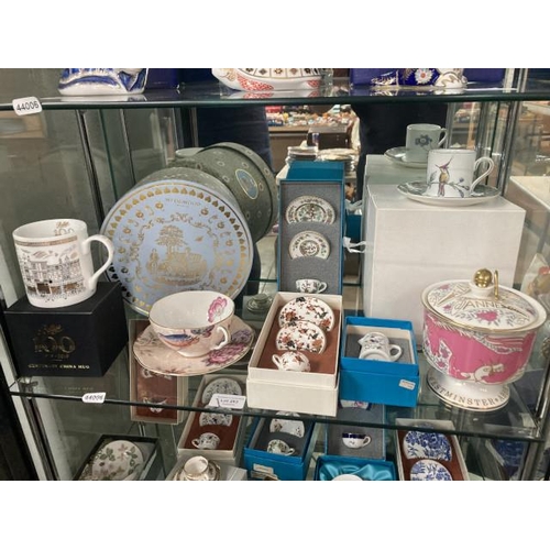 283 - Wedgwood ‘Cuckoo’ cup and saucer (boxed), Betty’s 100 1919-2019 centenary china mug (boxed), Coalpor... 