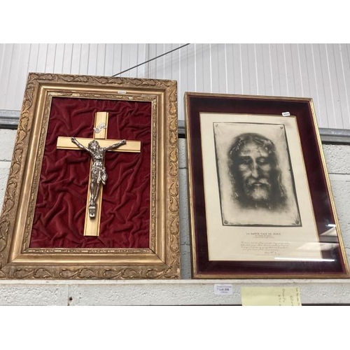 298 - Framed 'La Sainte Face De Jesus' 60x44cm & gilt framed crucifix 65x48cm