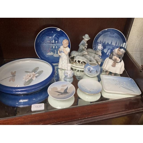 323 - Shelf of Royal Copenhagen & Bing & Grondahl porcelain