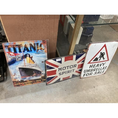 373 - 3 metal signs inc. Titanic, Motor Spirit etc., NEW 40x30cm