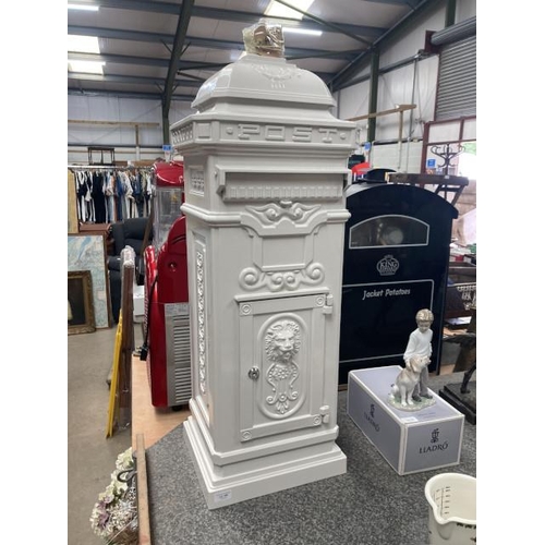 380 - Reproduction white cast aluminium post box with key, NEW 100H 34W 30D