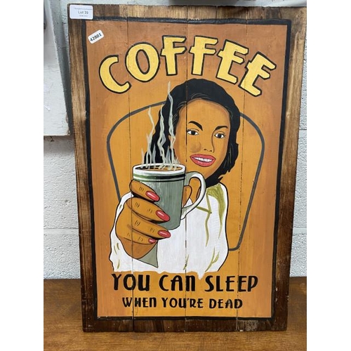 39 - Hand painted 'Coffee' wooden plaque 60 x 40cm