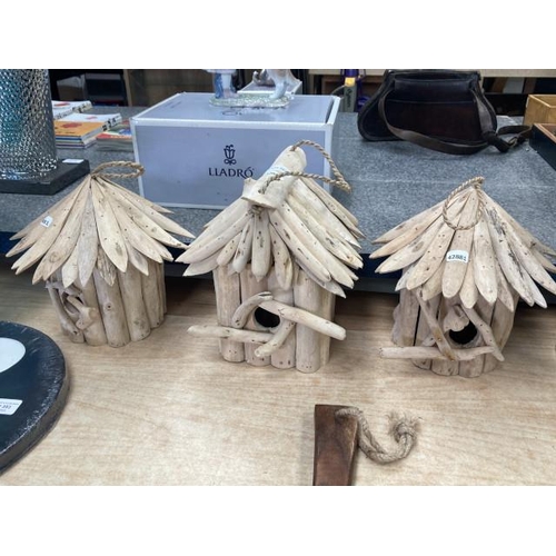 392 - 3 wooden rustic bird boxes