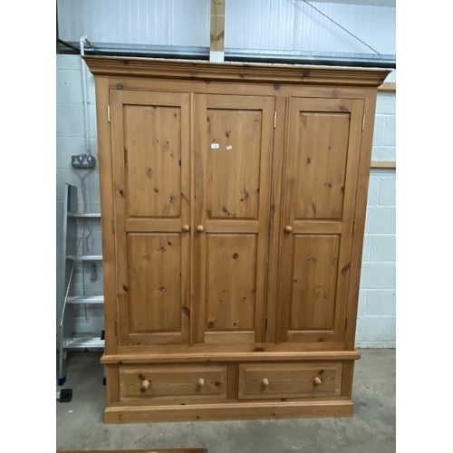 4 - Pine 3 door/2 drawer wardrobe 195H 152W 59D