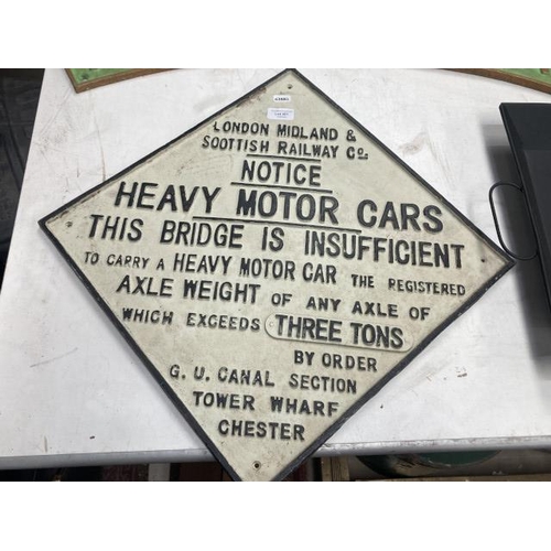 401 - Cast reproduction LMS Railway Co car/bridge sign 61 x 61cm