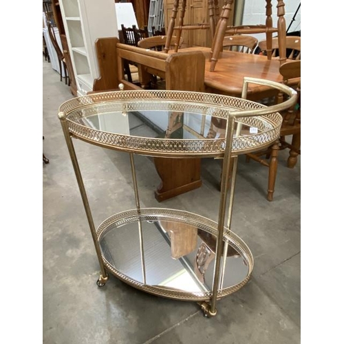 46 - Contemporary gilt 2 tier mirrored drinks trolley 87H 78W 46D