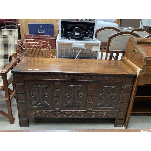 53 - Victorian carved oak blanket chest 66H 116W 44D