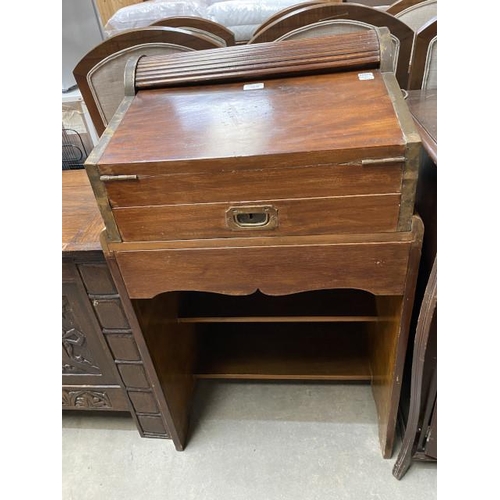 54 - Camphor wood writing table with campaign style brass mounts 95H 53W 43D