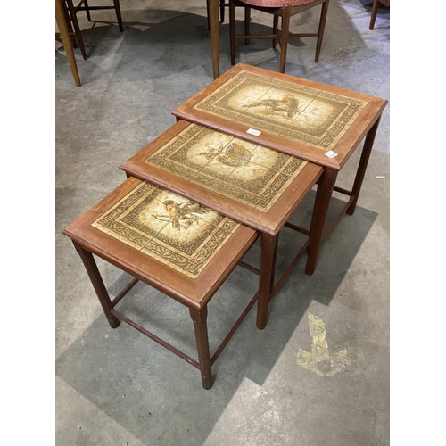 67 - Mid century Mobelfabrikken Toften nest of 3 tiled top teak tables 47H 55W 40D