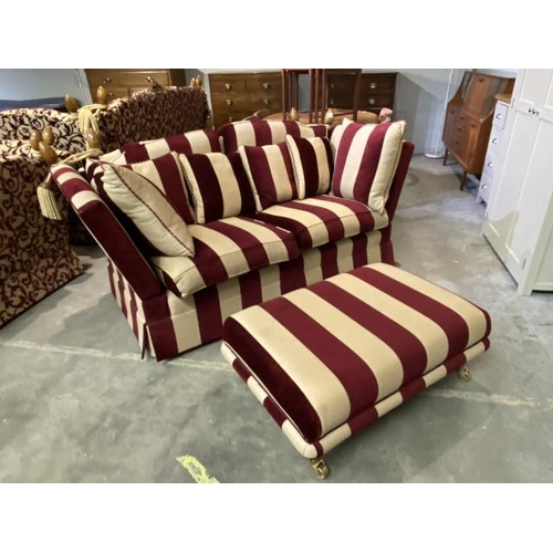 68 - Knoll striped settee with scatter cushions 180W and a matching footstool 35H 90W 65D