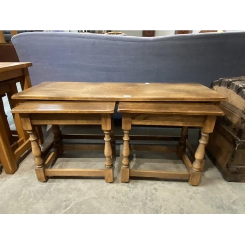 76 - Good quality light oak nest of 3 tables 48H 108W 38D