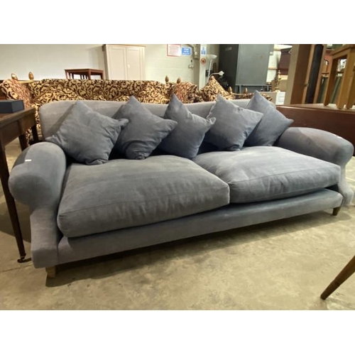 82 - Loaf blue chenille settee 80H 210W 100D