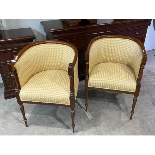 93 - Pair of French mahogany framed tub chairs 55W