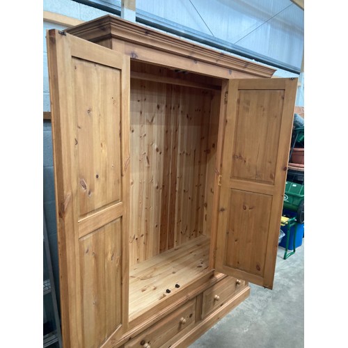 4 - Pine 3 door/2 drawer wardrobe 195H 152W 59D