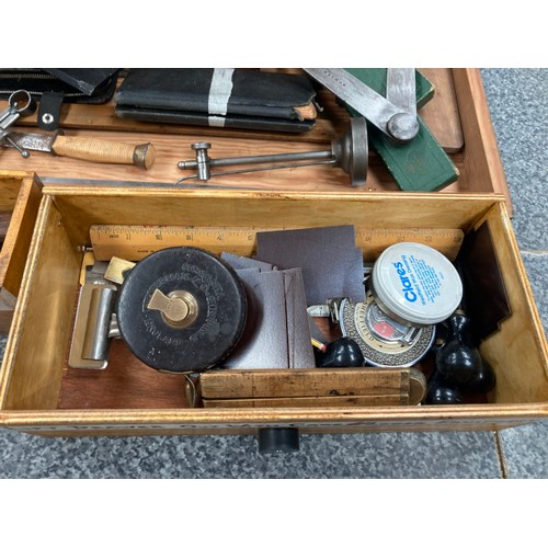 205 - Vintage drawing office chest & equipment containing tools inc. callipers, precision squares, Chester... 