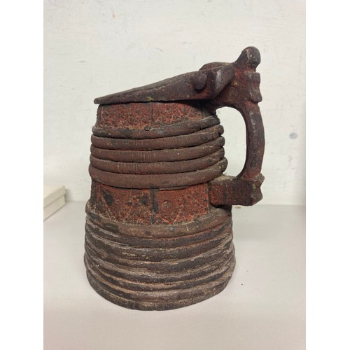 242 - 18/19th century original Scandinavian Folk Art painted wooden tankard with incised decorative work t... 