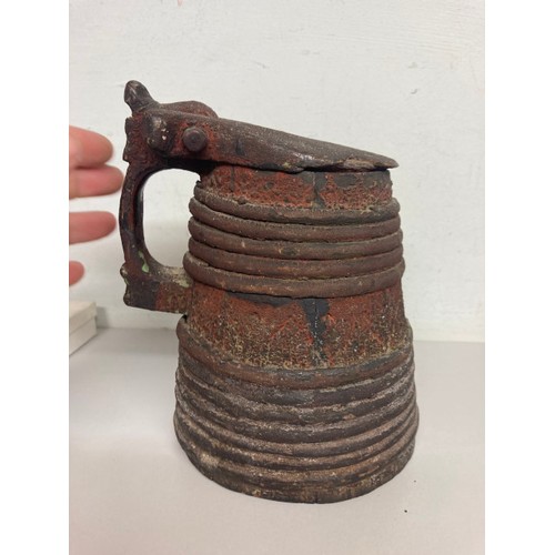 242 - 18/19th century original Scandinavian Folk Art painted wooden tankard with incised decorative work t... 