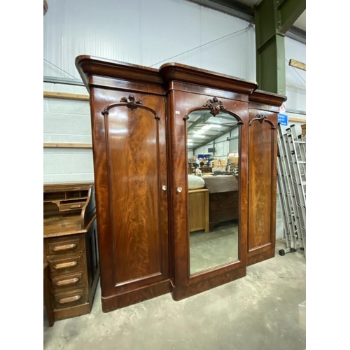 2 - Victorian mahogany breakfront triple wardrobe 209H 240W 66D