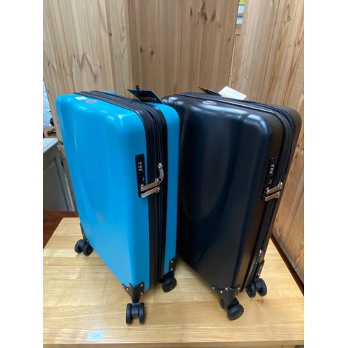 105 - 2 Ahoy carry on luggage in black & teal 35 x 26 x 55cm including wheels & handles (new)