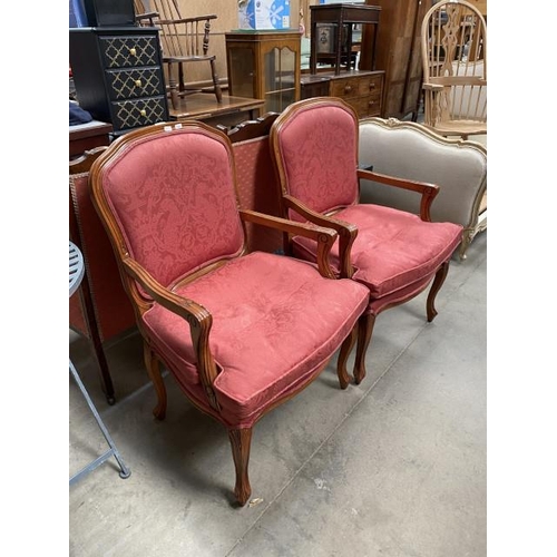 109 - Pair of French style mahogany framed armchairs 64W