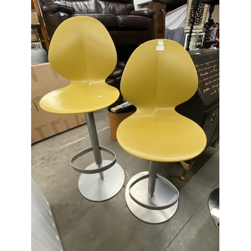 115 - 2 Italian Calligaris ‘Basil’ swivel bar stools in matt mustard yellow 120H 44W 51D