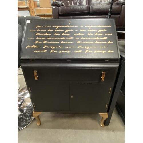 117 - Hand painted black and gilt bureau 97H 69W 45D