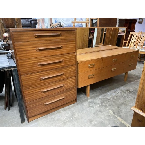 121 - Mid century teak 6 drawer chest 107H 72W 41D & a mid century dressing table 109H 149W 44D