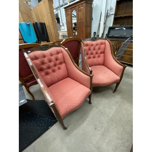 129 - Pair of Edwardian mahogany inlaid armchairs 60W