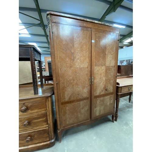 142 - 19th century French mahogany inlaid wardrobe with marble top 176H 113W 42D