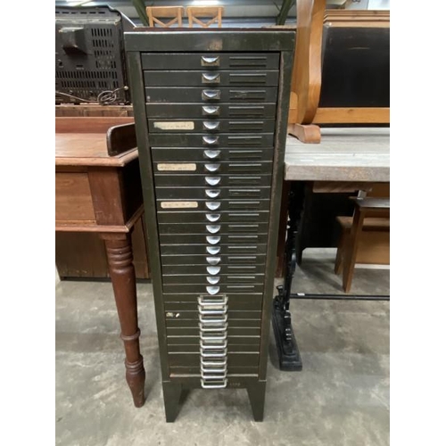 144 - Vintage 30 drawer metal filing chest 99H 29W 39D