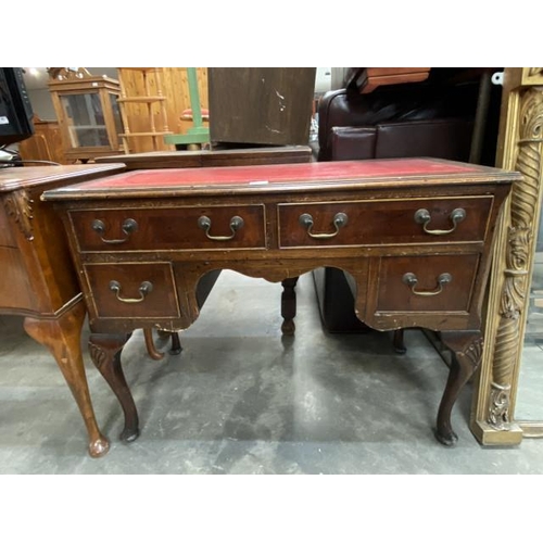 155 - Edwardian Chippendale style mahogany writing desk with red leather inset 75H 99W 48D