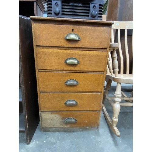 160 - Edwardian oak five drawer chest 87H 50W 50D