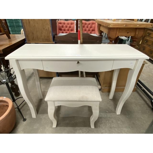 166 - Contemporary cream single drawer dressing table 79H 115W 38D and a matching dressing stool