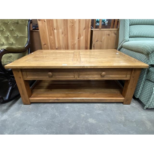 172 - Country pine coffee table with two drawers 46H 120W 75D