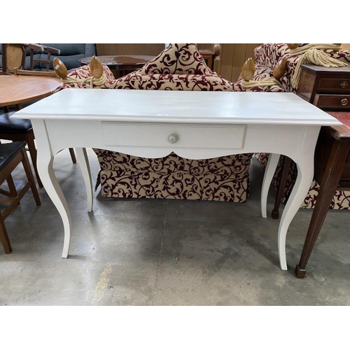 22 - White painted single drawer console table 78H 122W 51D