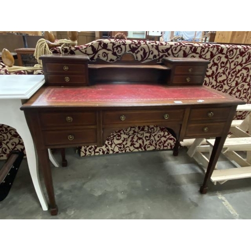 24 - Edwardian mahogany writing desk with red leather inset 94H 115W 54D