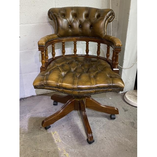 30 - Brown leather button back Chesterfield Captain’s swivel chair 62W