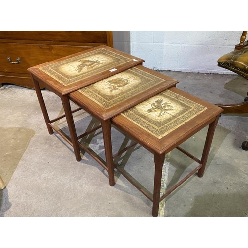 31 - Mid century Mobelfabrikken Toften nest of 3 tiled top teak tables 47H 55W 40D